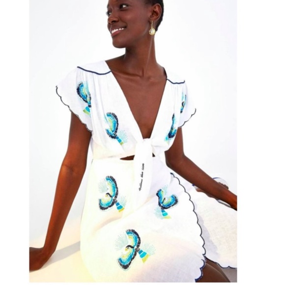 Farm Rio Macaw Tie Front Cutout Dress - Picture 1 of 10